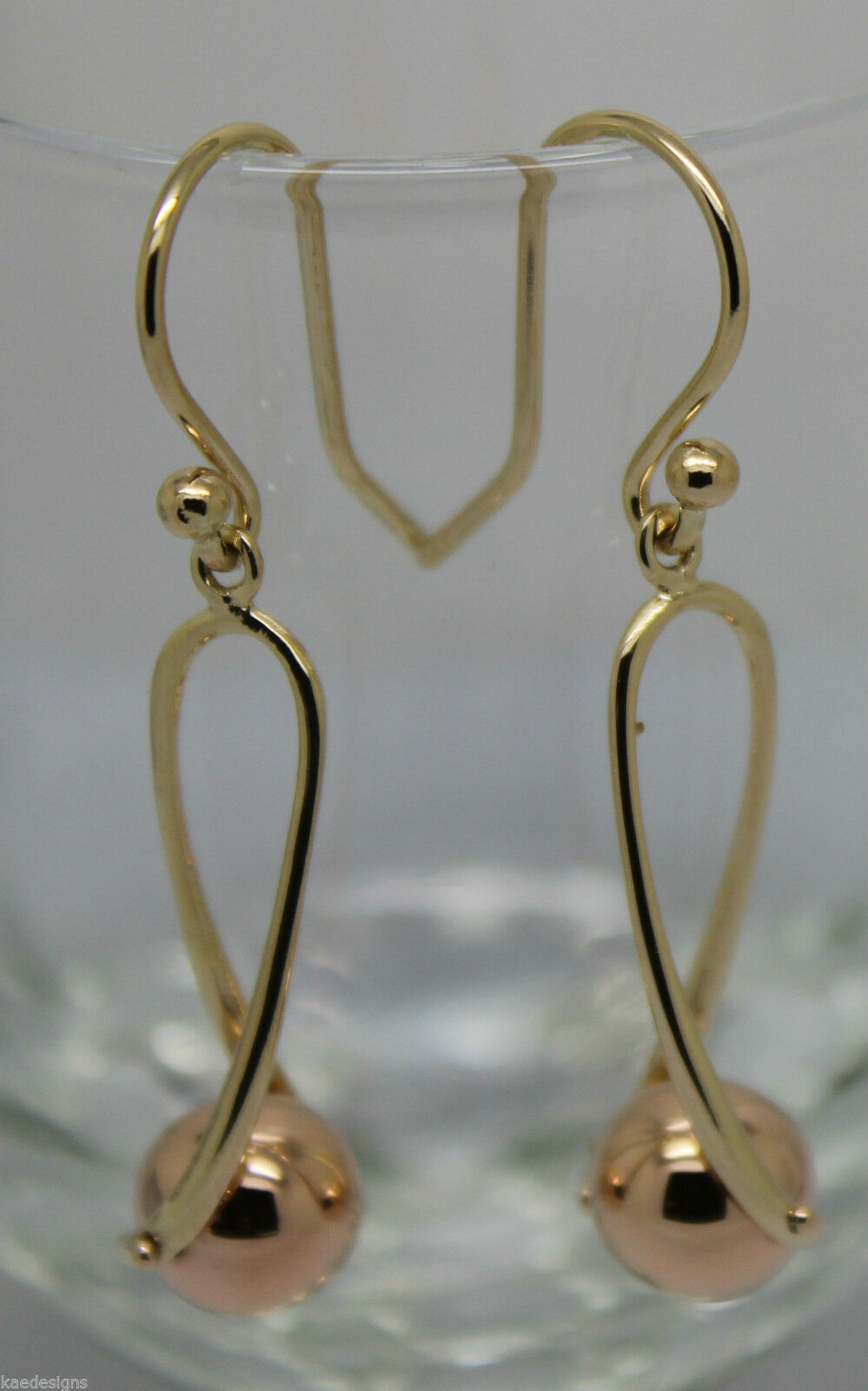 Kaedesigns 9ct 9kt 375 Yellow & Rose Gold 8mm Ball Drop Earrings
