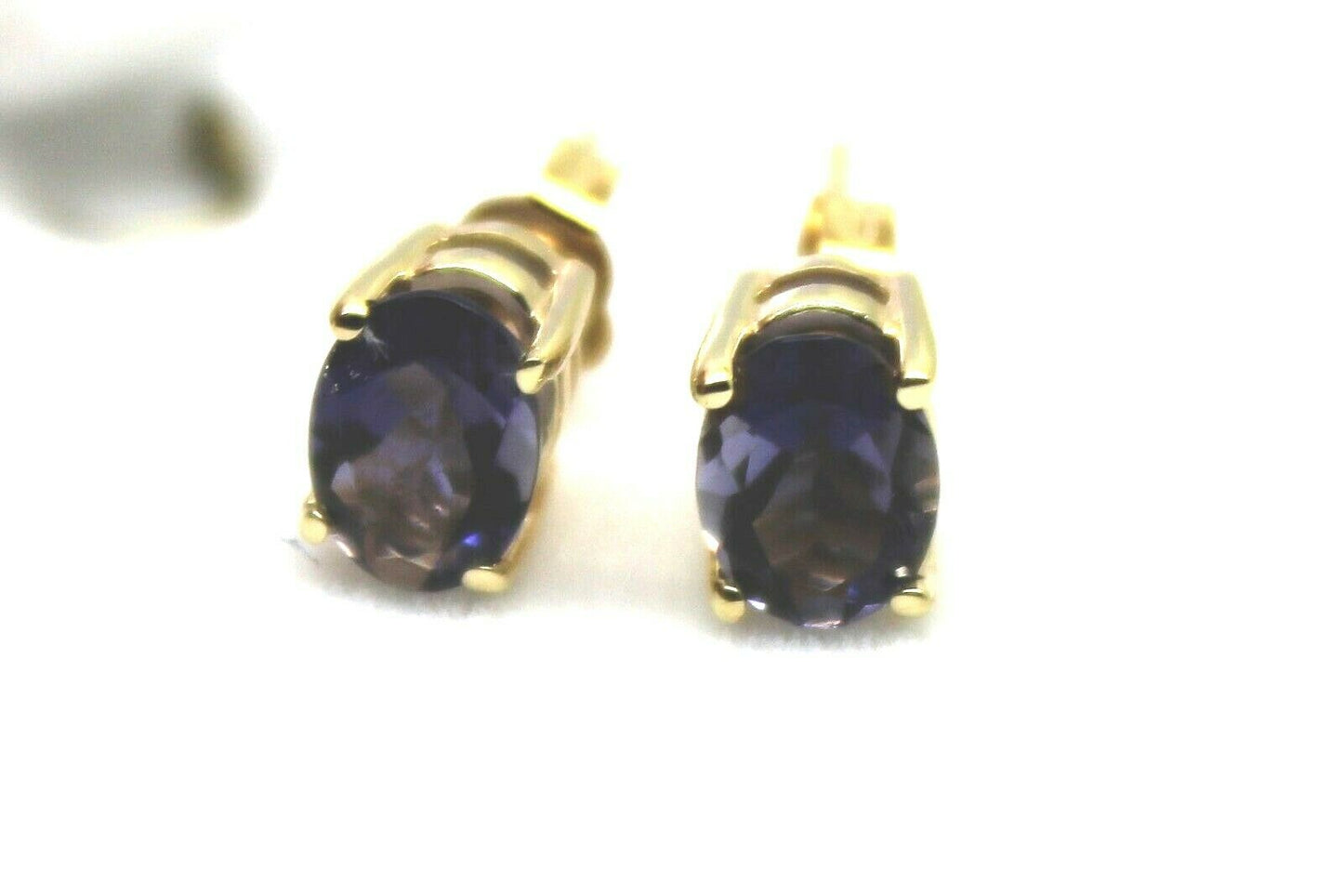 Genuine 9ct 9K 375 Yellow Gold Amethyst Oval Stud Earrings