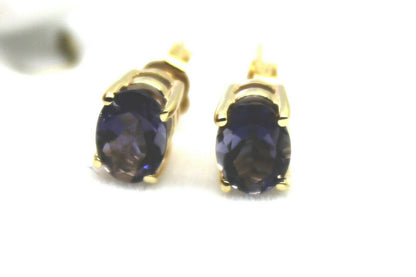 Genuine 9ct 9K 375 Yellow Gold Amethyst Oval Stud Earrings