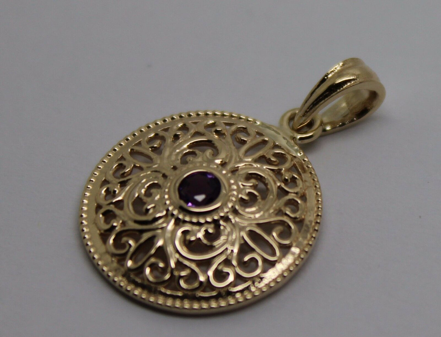 Kaedesigns, 9ct Yellow Gold or White Gold or Rose Gold filigree Amethyst Pendant