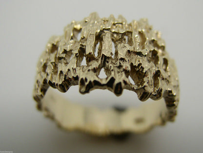 Genuine 9ct  9k 375 Full Solid Yellow, Rose or White Gold Nugget Ring 12mm Wide - Choose your size Sizes J to O