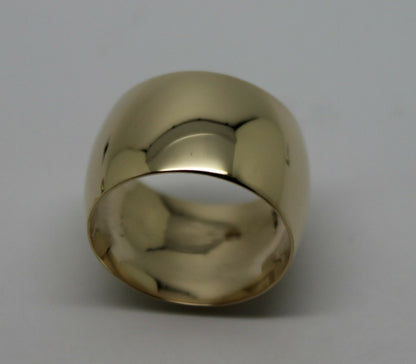Genuine New Solid  9ct Yellow, Rose or White Gold Full Solid 12mm Wide Barrel Band Ring Size N