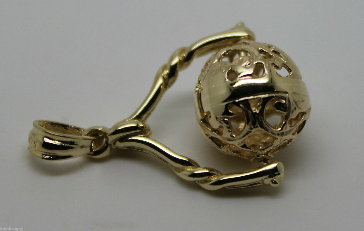 Genuine 9ct 9kt 375 Yellow, Rose Or White Gold 12mm Filigree Ball Spinner Pendant