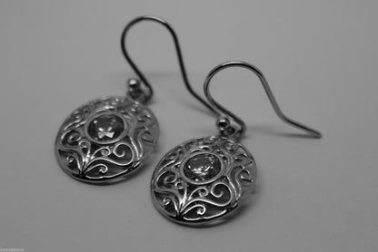 9ct 9k 375 Yellow, White, or Rose Gold Cubic Zirconia Oval Filigree Hook Earrings