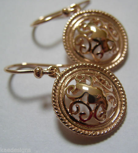 Kaedesigns, Heavy 9ct Yellow Or White Or Rose Gold  Filigree Round Hook Earrings