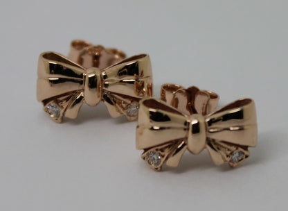 Genuine 9ct Yellow, Rose or White Gold Butterfly Stud Earrings Set With Four Genuine Diamonds