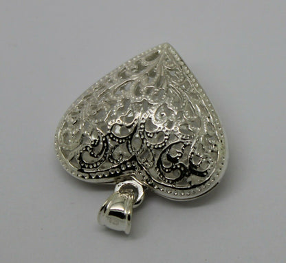 Genuine Sterling Silver 925 Huge Heavy Large Filigree Heart Pendant