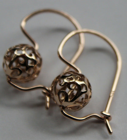 Genuine Solid 9ct 9k 375 Yellow, Rose or White Gold 10mm Euro Ball Drop Filigree Flower Earrings