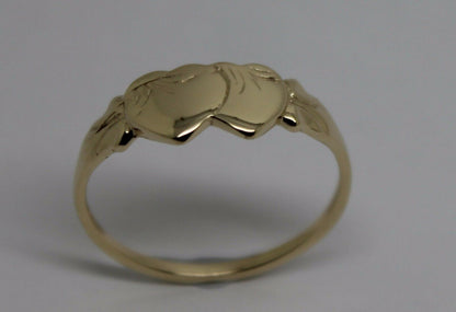 Size S, 9ct Yellow, Rose or White Gold Double Heart Signet Ring
