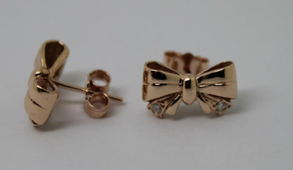 Genuine 9ct Yellow, Rose or White Gold Butterfly Stud Earrings Set With Four Genuine Diamonds