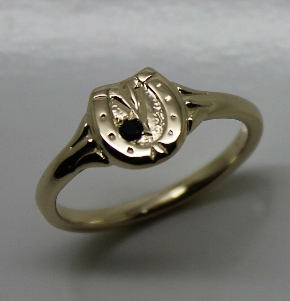 Size O New Genuine New 9ct Yellow, Rose or White Gold Childs Horse Shoe Sapphire Set Ring