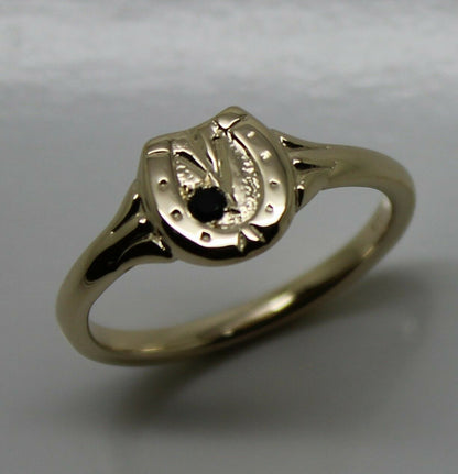 Size O New Genuine New 9ct Yellow, Rose or White Gold Childs Horse Shoe Sapphire Set Ring