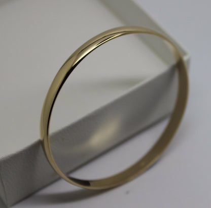 Genuine 9ct 9kt FULL SOLID Heavy Yellow, Rose or White gold 5mm wide half round Bangle 57mm inside diameter