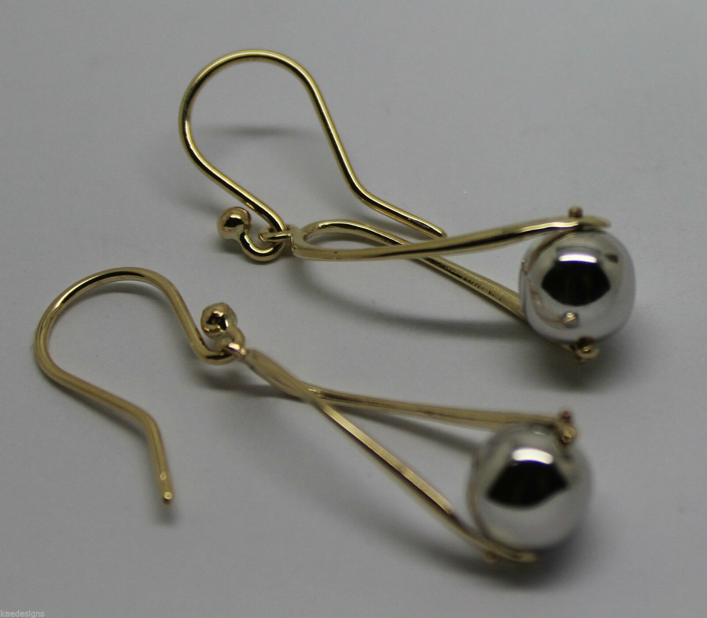 Kaedesigns Genuine 9ct 9kt 375 Yellow & White Gold 8mm Ball Drop Earrings