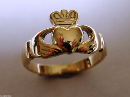 Genuine 9ct 375 Solid Yellow, Rose or White Gold Claddagh Celtic Friendship Ring In Your (Sizes L to S)