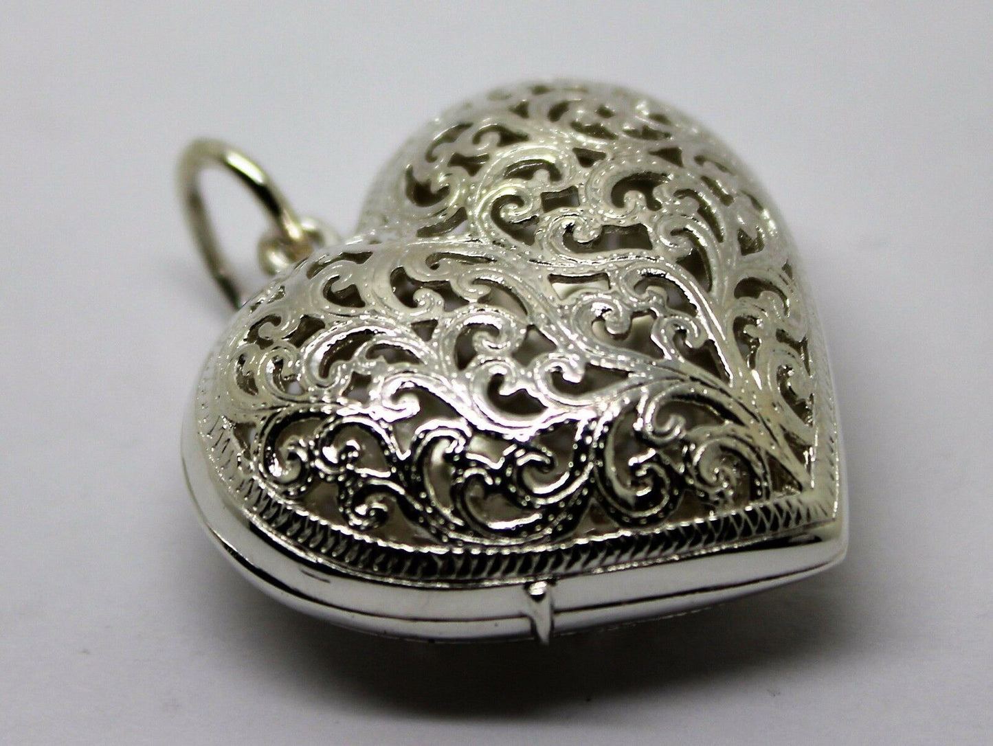 Heavy Large Genuine Sterling Silver 925 Filigree Heart Pendant Locket