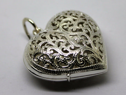 Heavy Large Genuine Sterling Silver 925 Filigree Heart Pendant Locket