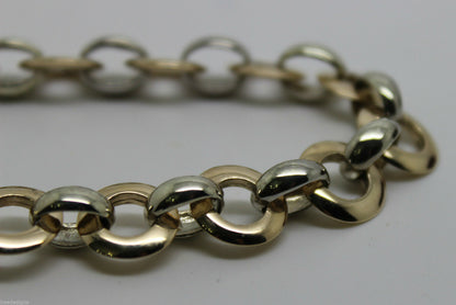 Genuine 9ct 9kt Yellow And White Gold Solid Belcher And Circle Bracelet