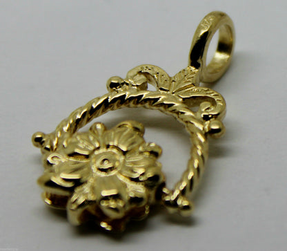 Genuine 9ct 9k 375 Yellow, Rose or White Gold  Flower Spinner Pendant