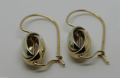 Genuine 9ct 9k 375 Yellow & White Gold Spinning Oval Belcher Earrings