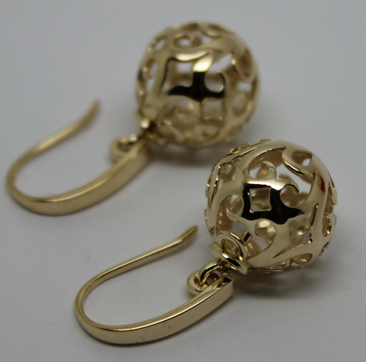 Genuine 9ct Yellow, Rose or White Gold Large Heavy 14mm Thick Hooks Ball Drop Filigree Earrings