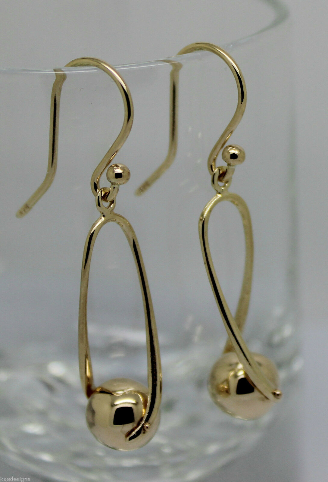 Kaedesigns, 9ct Yellow Or White Or Rose Gold  Hook Gold 8mm Ball Drop Earring