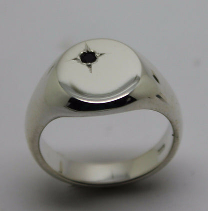 Genuine Solid Sterling Silver 925 Oval Black Sapphire Signet Ring - Choose your size