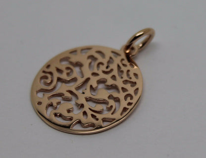 Genuine Solid 9ct 9kt 375 Yellow, White Or Rose Gold Round Filigree Pendant