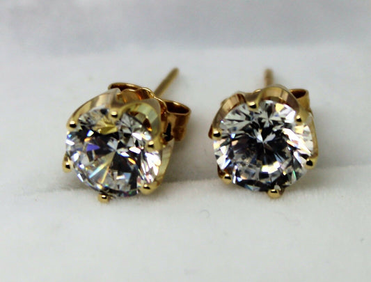 Genuine 9ct 9K 375 Yellow Gold Claw-set Round 8mm Stud Earrings