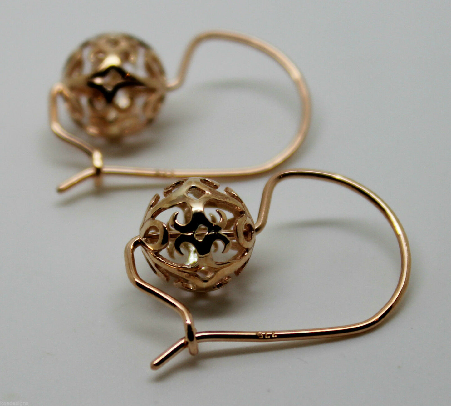 Genuine Solid 9ct 9k 375 Yellow, Rose or White Gold 10mm Euro Ball Drop Filigree Flower Earrings
