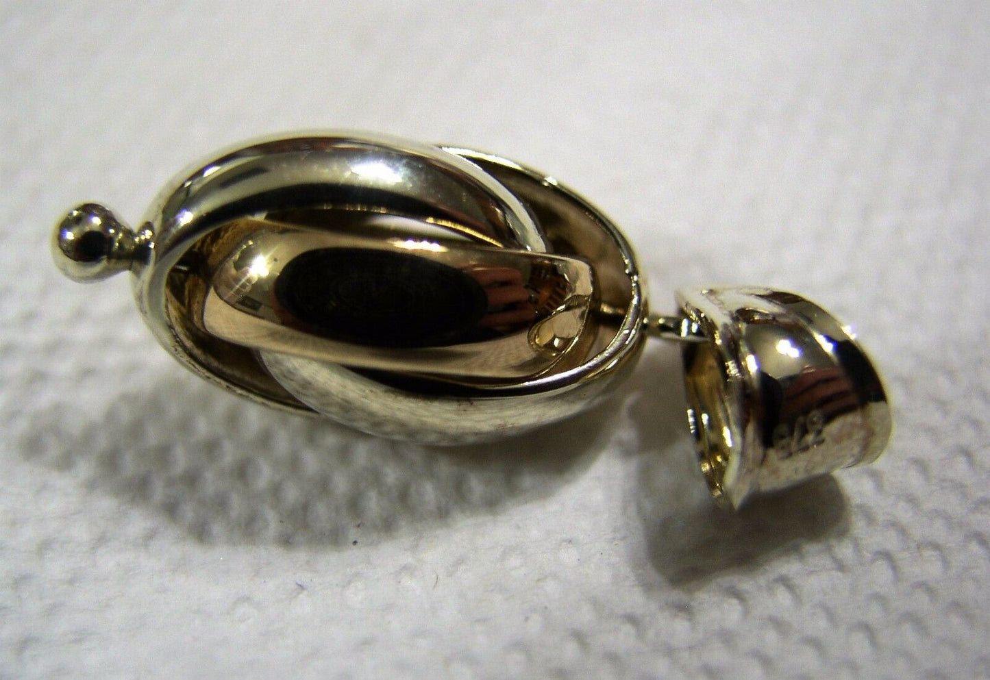 Genuine 9ct 9k 375 Yellow & White Gold Oval Triple Belcher Ball Pendant