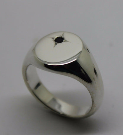 Genuine Solid Sterling Silver 925 Oval Black Sapphire Signet Ring - Choose your size