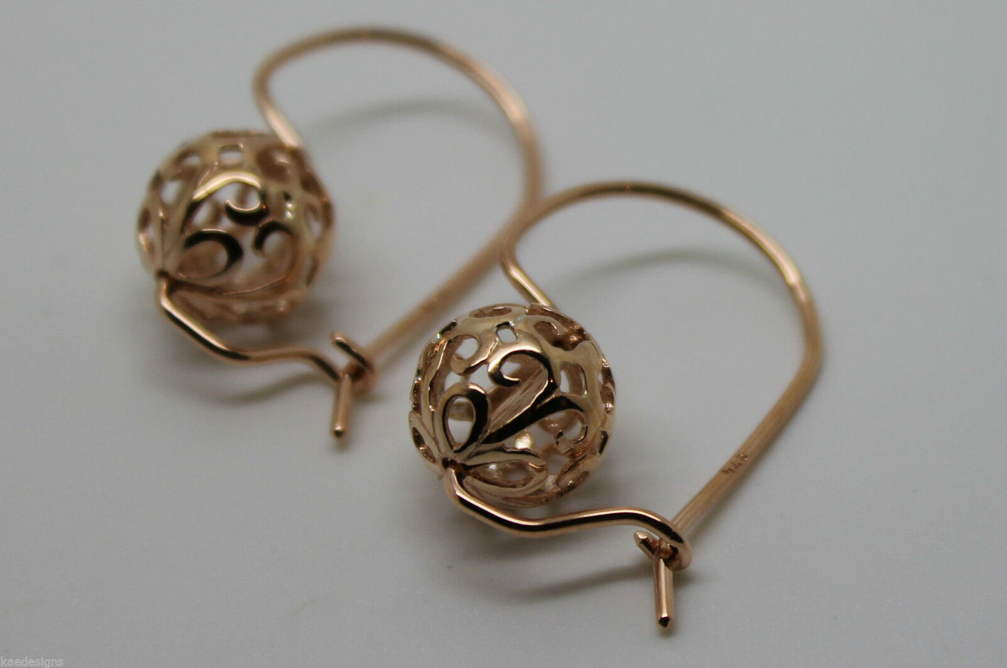 Genuine Solid 9ct 9k 375 Yellow, Rose or White Gold 10mm Euro Ball Drop Filigree Flower Earrings
