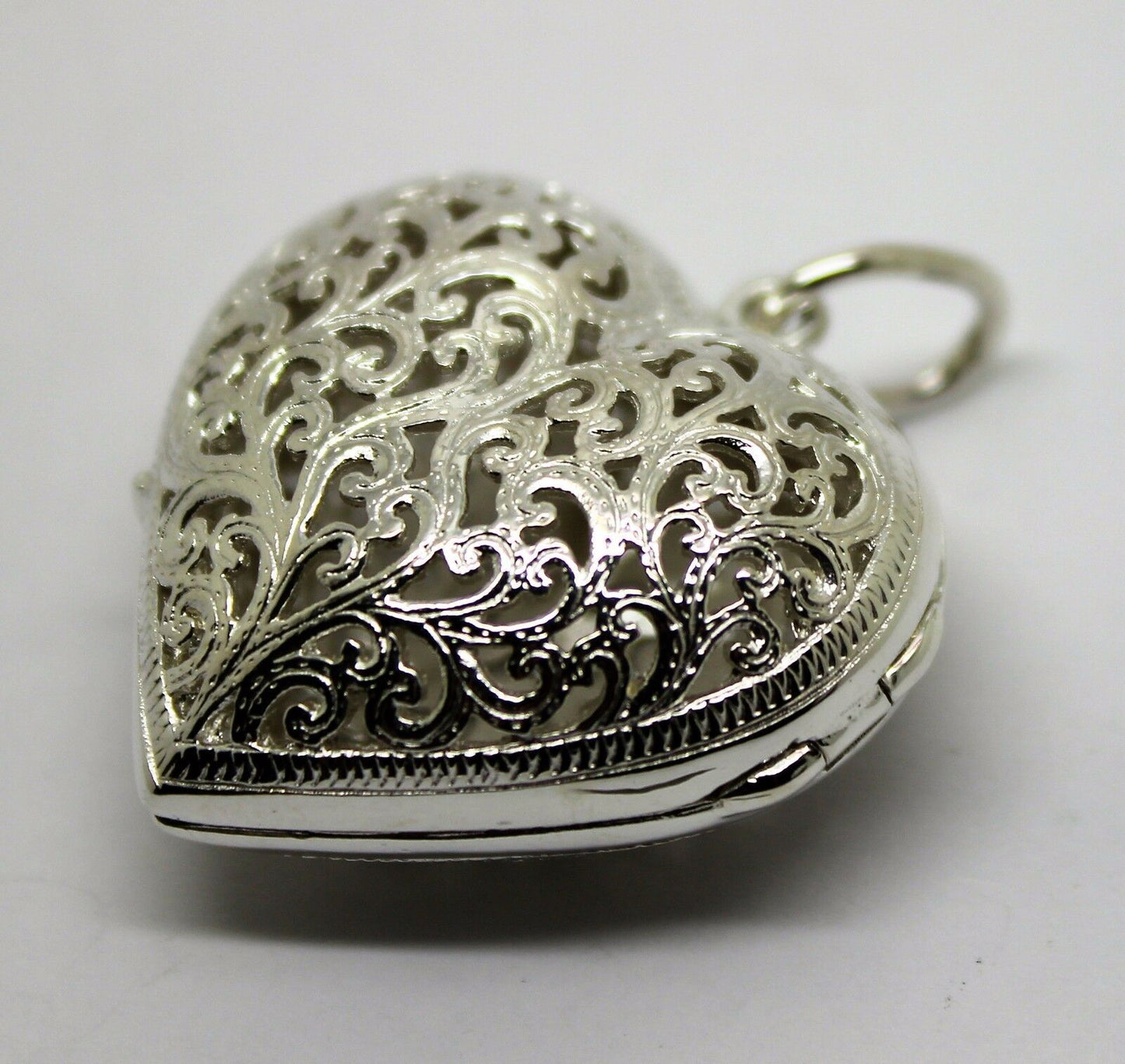 Heavy Large Genuine Sterling Silver 925 Filigree Heart Pendant Locket