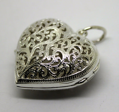 Heavy Large Genuine Sterling Silver 925 Filigree Heart Pendant Locket