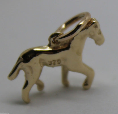Genuine 9ct Yellow or Rose or White Gold Small 3D Horse Pendant or Charm