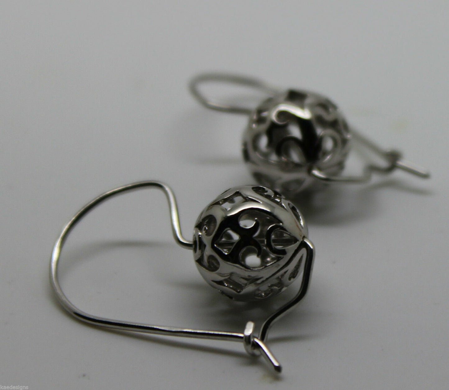 Genuine 9ct 9k 375 White Gold 12mm Ball Drop Filigree Earrings