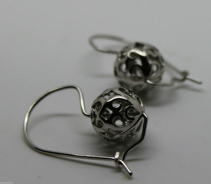 Genuine 9ct 9k 375 White Gold 12mm Ball Drop Filigree Earrings