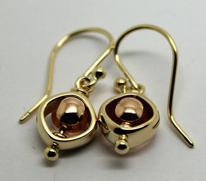 Genuine New 9k 9ct Rose & Yellow Gold Spinning Belcher Ball Earrings