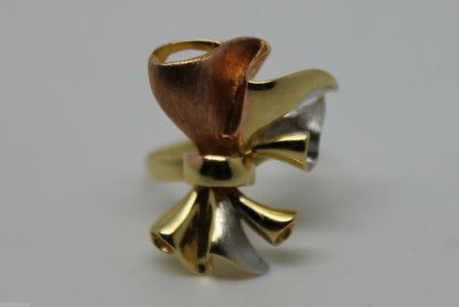 Size M Solid 18ct 750 Rose, Yellow And White Gold Bow Ring