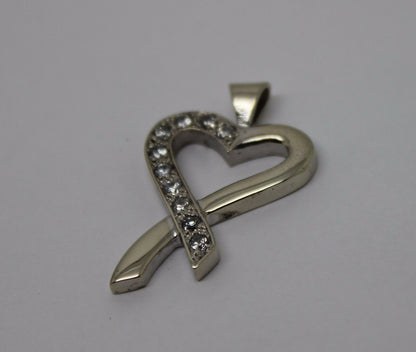 Genuine 9ct 9k 375 White Gold Cubic Zirconia Heart Pendant