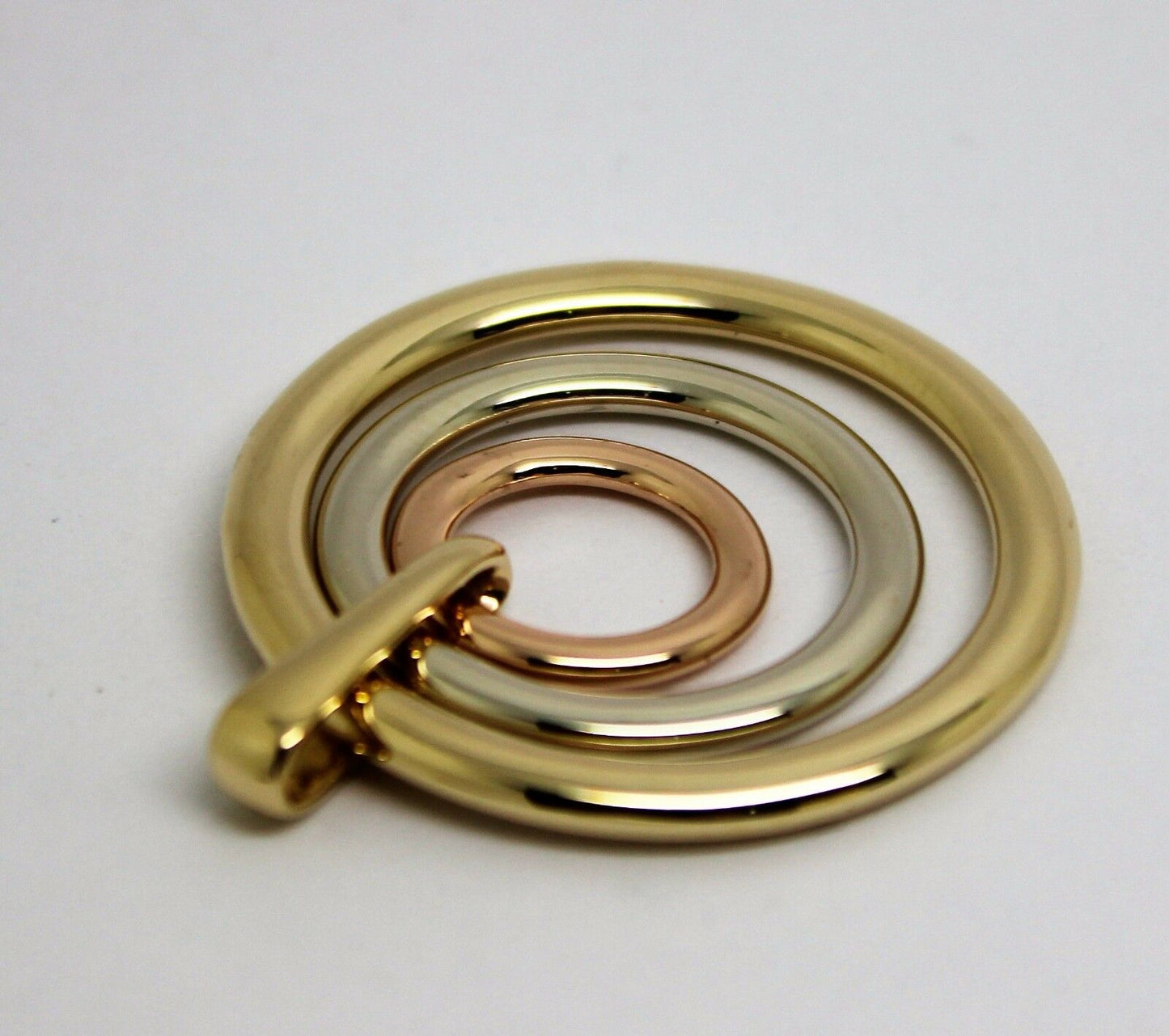Genuine Heavy Solid 9ct 9k Yellow, White And Rose Gold 375 3 Circles Pendant