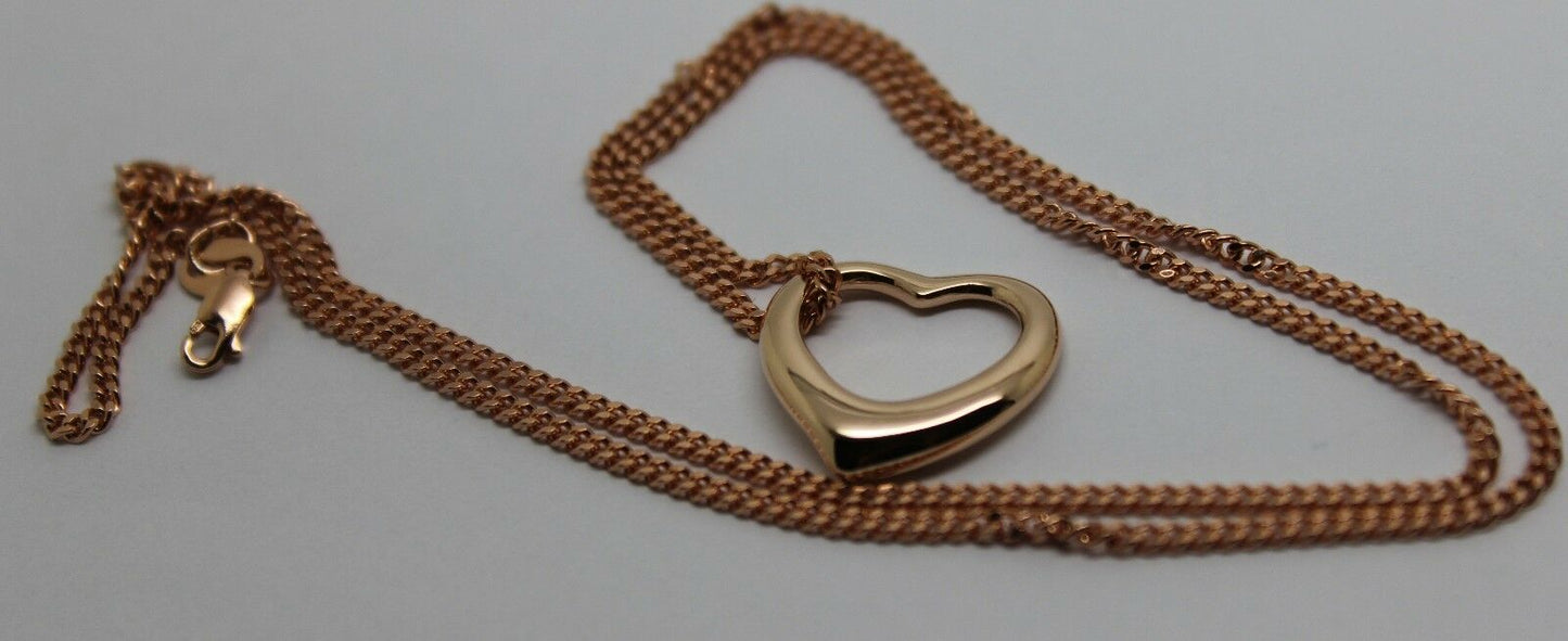 Genuine 9ct 9kt Rose Gold / 375 Belcher Chain Necklace 44cm + Heart Pendant