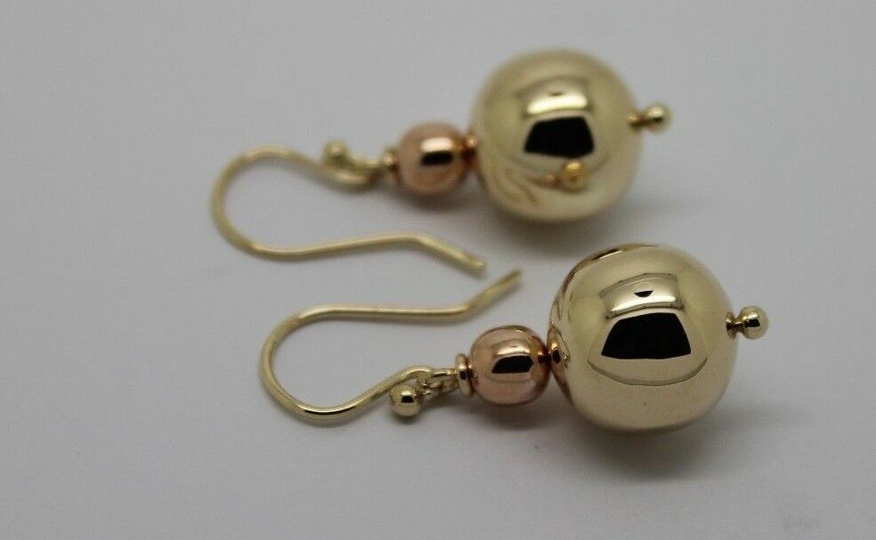 Kaedesigns Genuine Huge 9ct 9K 375 Yellow & Rose Gold Hook Ball Drop Earrings
