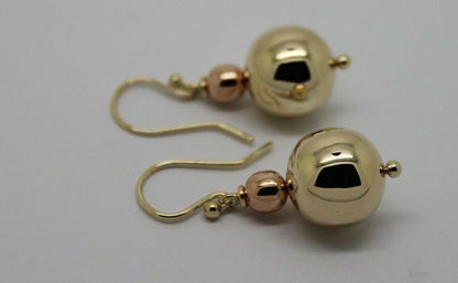 Kaedesigns Genuine Huge 9ct 9K 375 Yellow & Rose Gold Hook Ball Drop Earrings