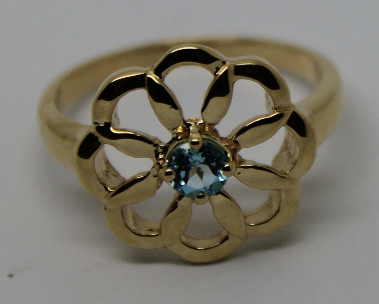 Genuine 9ct Yellow, Rose or White Gold Blue Topaz November Stone Flower Ring