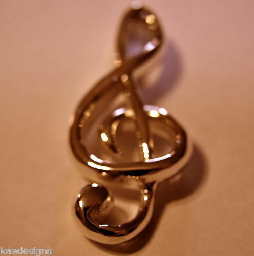 Heavy Solid 9ct Yellow or Rose or White Gold Treble Clef Music Note pendant