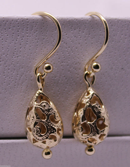 Kaedesigns 9ct 9k 375 Yellow Or White Or Rose Gold Teardrop Filigree Earrings
