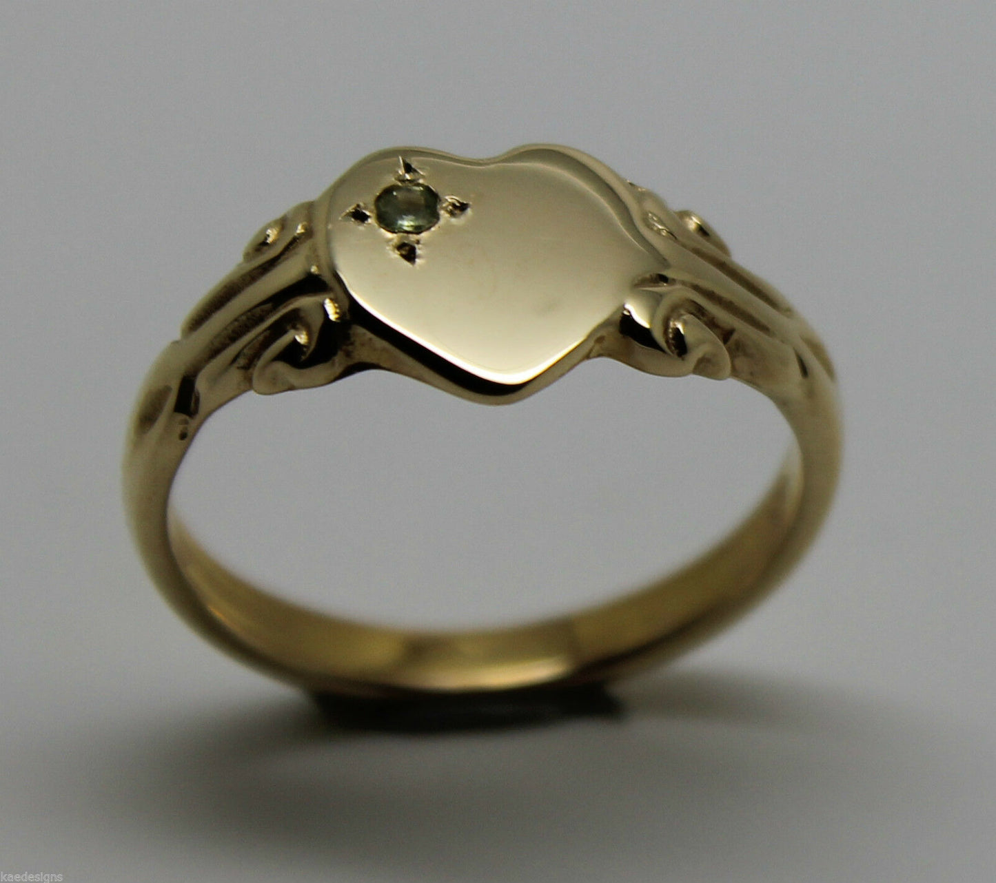 Size Q August Birthstone 9ct 9k 375 Yellow, Rose or White Gold Green Peridot Stone Heart Signet Ring