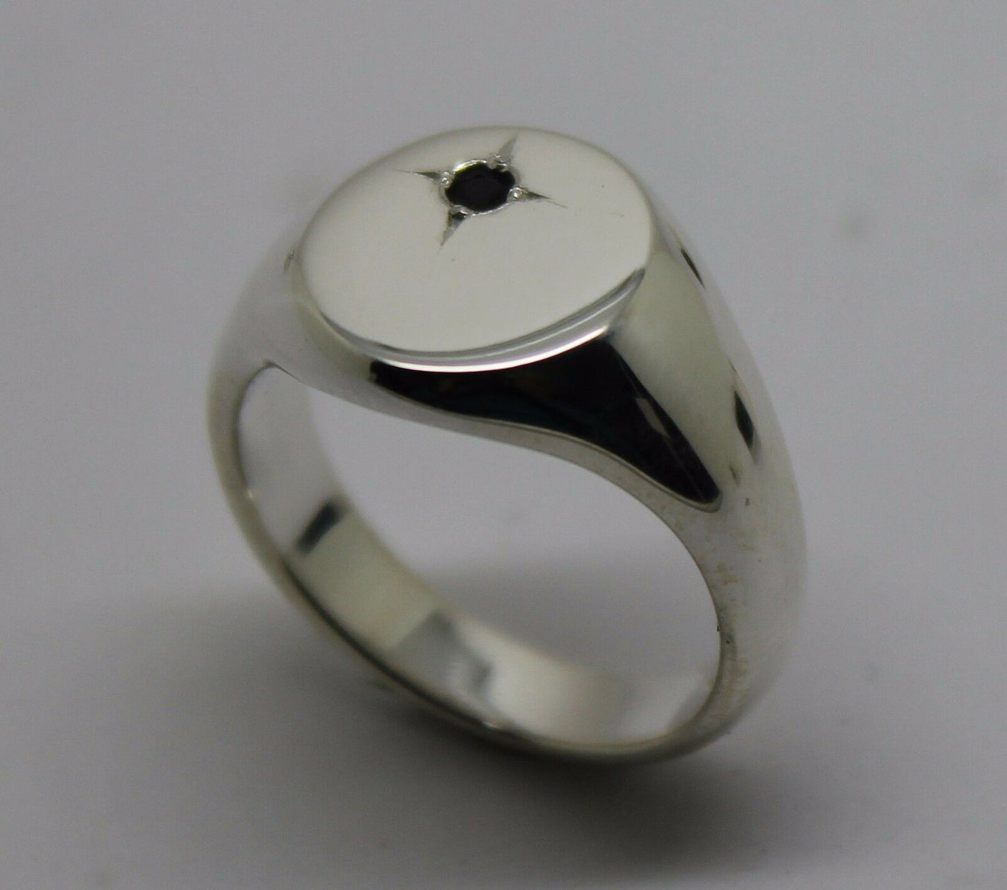 Genuine Solid Sterling Silver 925 Oval Black Sapphire Signet Ring - Choose your size
